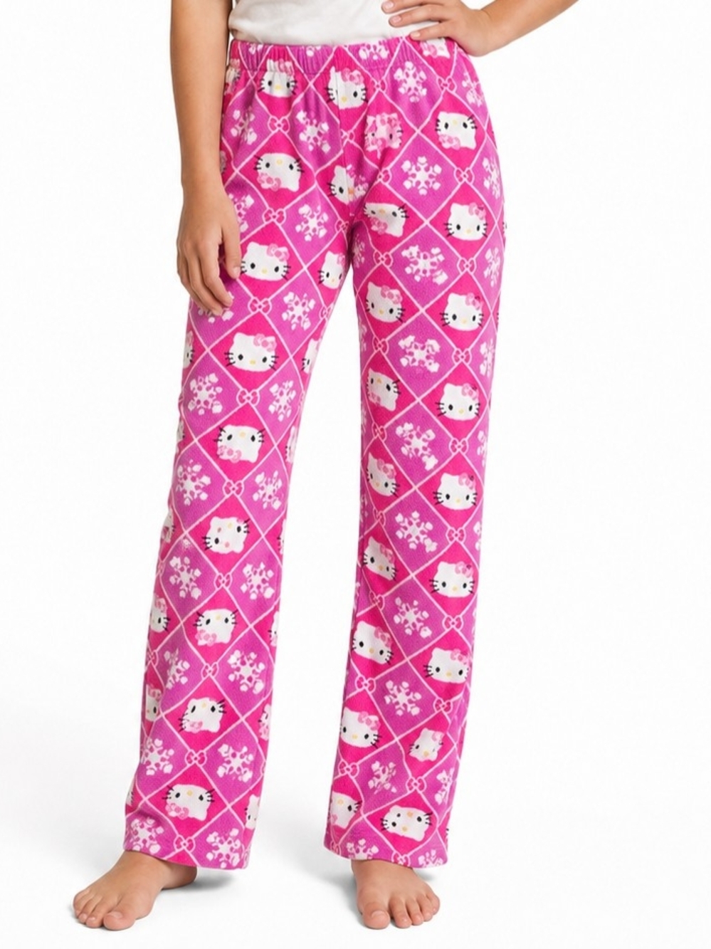 Hello Kitty Pink Fleece Pajama Pants Girls Large 11/13 Kawaii Cozy Y2K